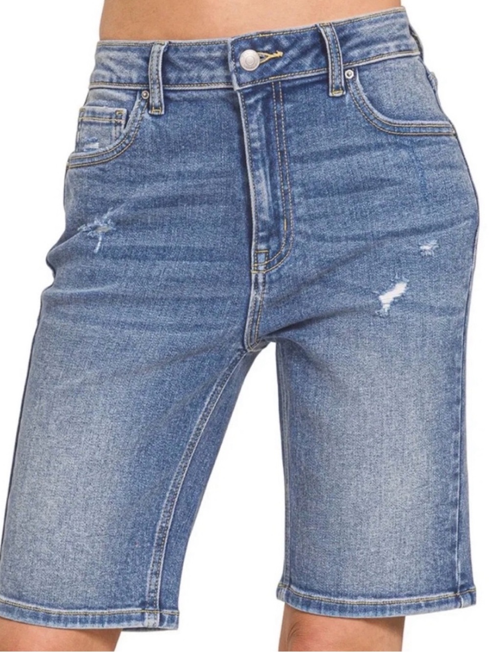 Zenana denim shorts longer length bermuda style S L XL stretchy!